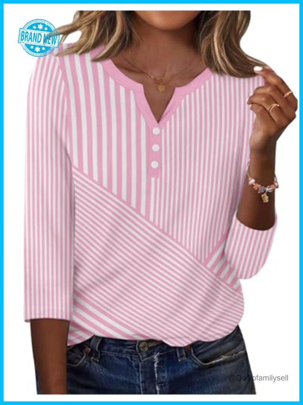 Zeagoo 3/4 Sleeve Henley Blouse Casual Dressy Summer Fall Top